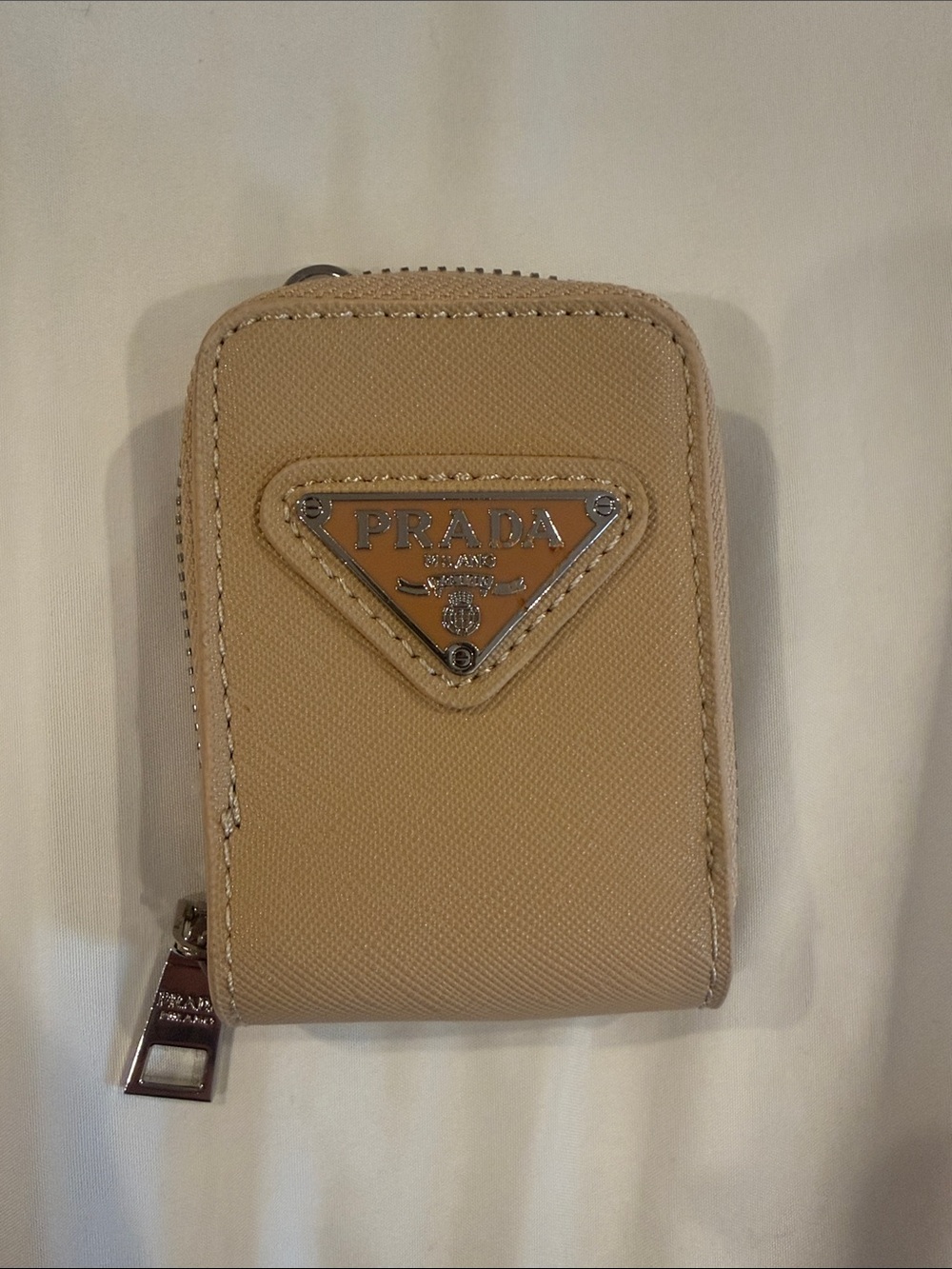 Beige Zip Card Case Wallet - card holder key chain